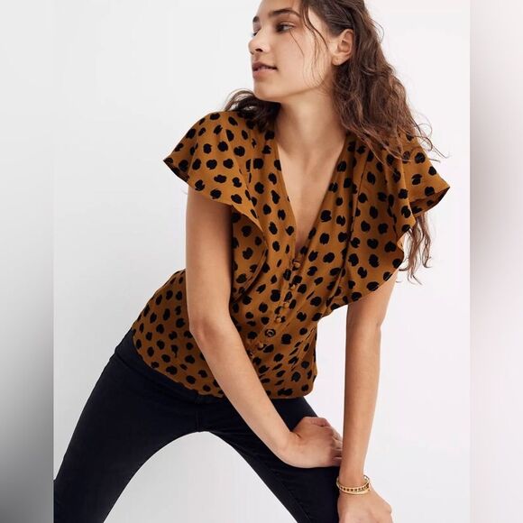 Madewell Carmelina Flutter-Sleeve Top in Painted Dots - Picture 6 of 6